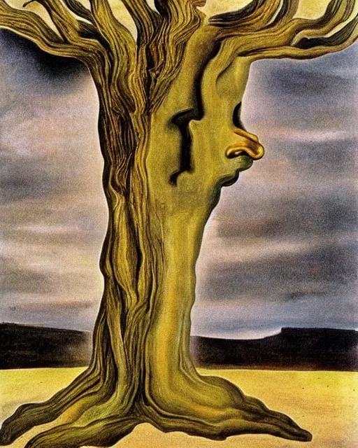 Prompt: A tree who is also a man, by Salvador Dali