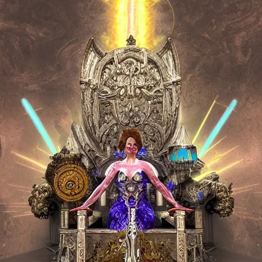 Image similar to female pope on throne of lasers, intricate detail, royo, klimt, miro, vallejo, frazetta, giger, whealan, hd, unreal engine,