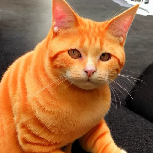 Prompt: photo of a human and orange tabby cat hybrid