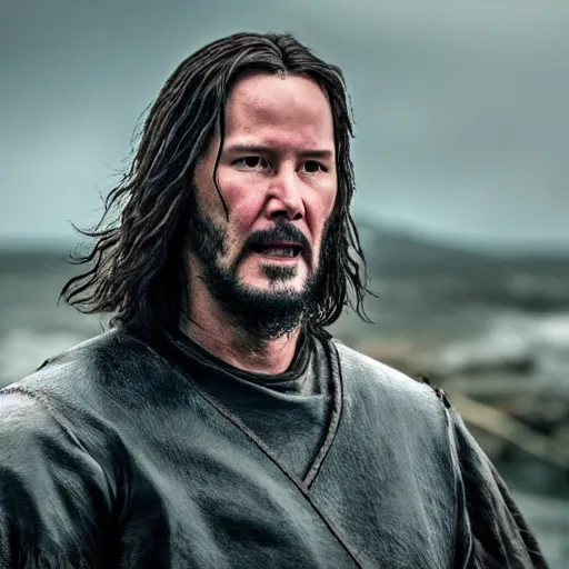 Image similar to Keanu Reeves in Vikings detail 4K quality super realistic