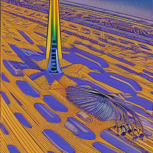 Image similar to A bird's-eye view futurism by jean giraud detailed illustration