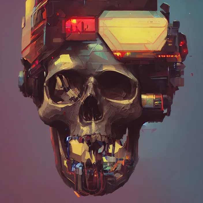 Image similar to a beautiful painting of a cyberpunk skull by sergey kolesov and pascal blanche and rhads. in style of colorful comic noir illustration, symmetry, sci fi, hyper detailed. octane render. trending on artstation