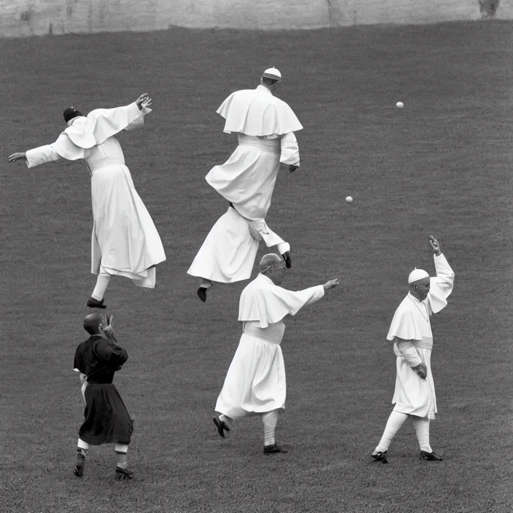 Image similar to the pope throwing a discus, vintage photograph, 8 k