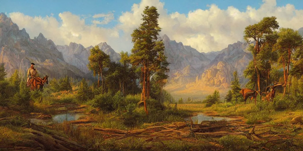 Prompt: beautiful western artwork by eugene von guerard