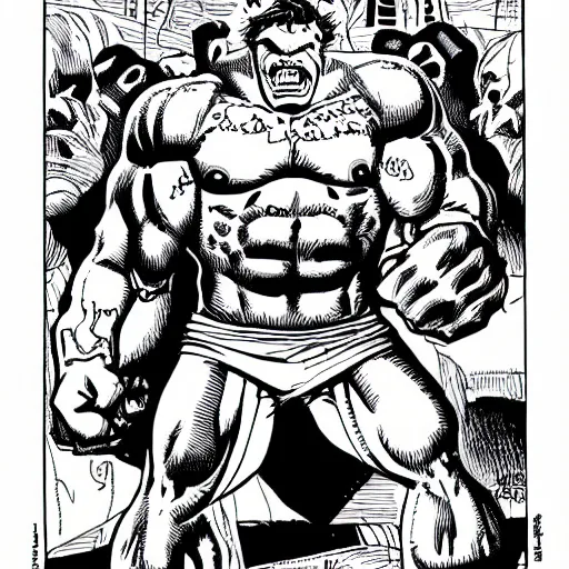 Image similar to mcbess illustration of the hulk fighting Thor