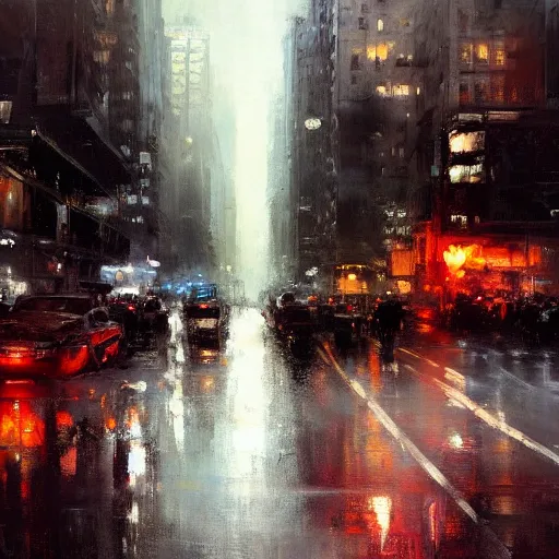 Image similar to a new york cityscape painting by jeremy mann, dripping oil paint, high resolution, 4 k