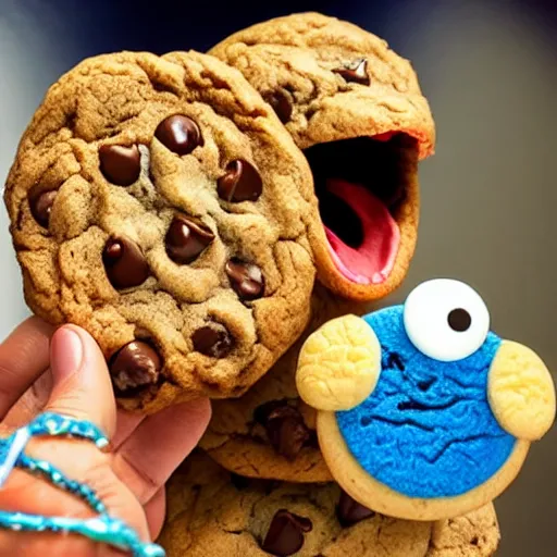 Prompt: cookie monster eating cookies