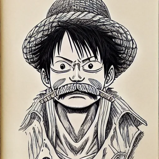 Image similar to [ luffy mustache ] ( by kim jung gi ) ( by george morikawa ) ( by kentaro miura ) ( by eiichiro oda )