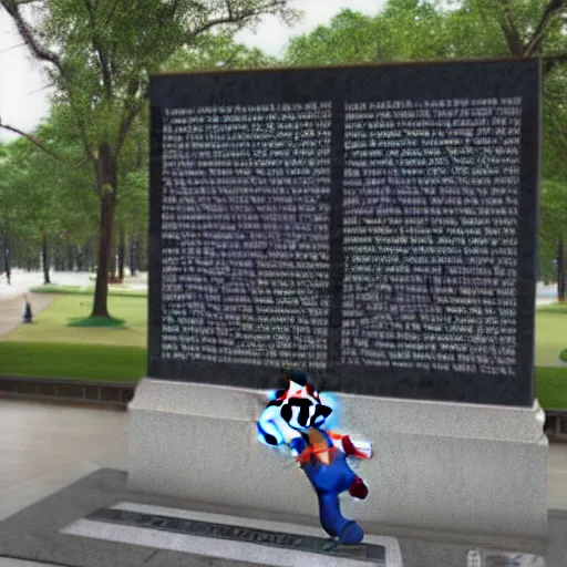 Image similar to mario dabbing, vietnam memorial background