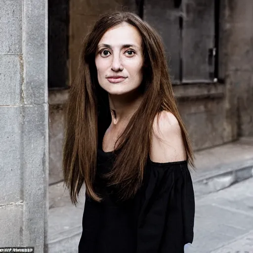 Prompt: Mid-shot portrait of a beautiful, stylish, 30-year-old French woman, with long, straight hair, candid street portrait in the style of Martin Schoeller