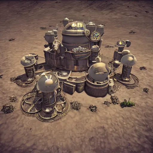 Image similar to photo of a steampunk moon base