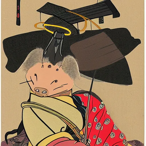 Image similar to a painting of a samurai rat in the style of ukiyo - e