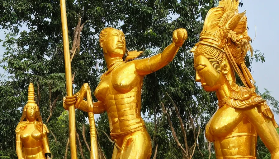 Prompt: golden amazon statue benin