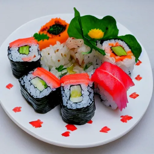 Prompt: sushi made of flowers