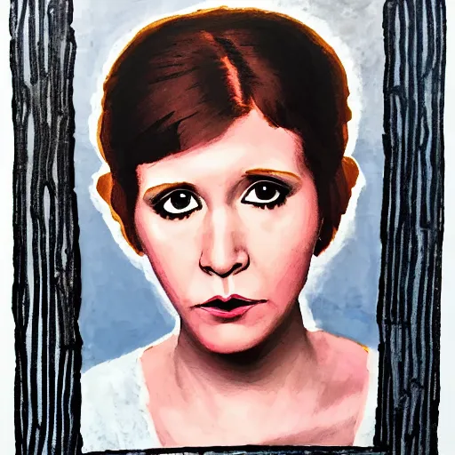 Image similar to a masterpiece portrait photo of a beautiful young woman who looks like a manic pixie dream girl carrie fisher, symmetrical face