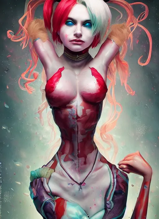 Image similar to dreamscape!!!!!, the birth of harley quin!!!, ross tran!!!, vivid colors!!, anatomical, highly detailed sculpture, intricate detailed, ommatidia, 8 k, cinematic atmosphere, post - processing