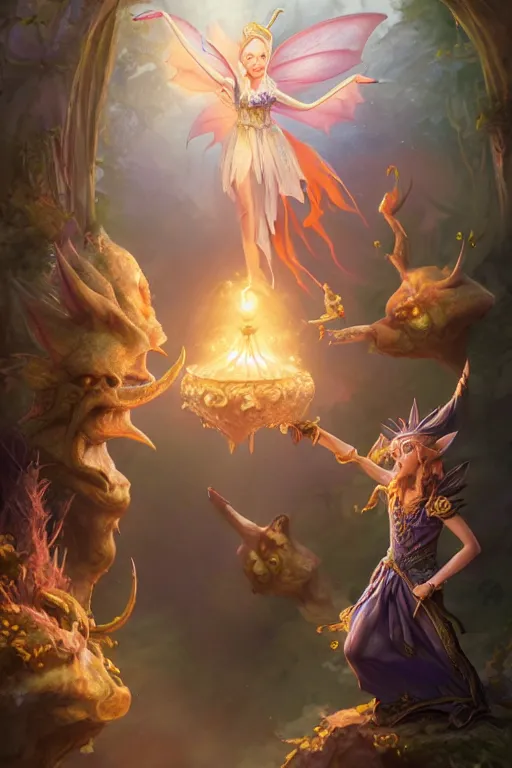 Image similar to legendary fairy prince wizard cast a spell, highly detailed, d & d, fantasy, highly detailed, digital painting, trending on artstation, concept art, sharp focus, illustration, global illumination, ray tracing, realistic shaded, art by artgerm and greg rutkowski and fuji choko and viktoria gavrilenko and hoang lap