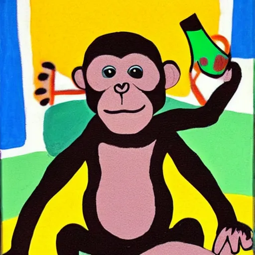 Image similar to A monkey drinking champagne as a Miro painting