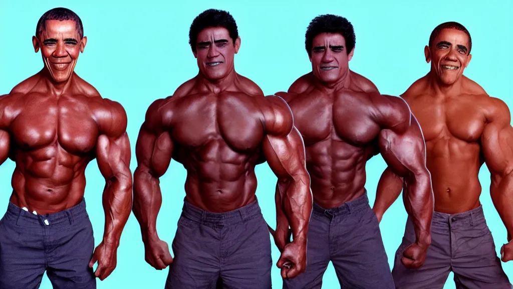 Image similar to Bodybuilder Obama Hulk Clones as the boy band Nsync by Beeple, 4K