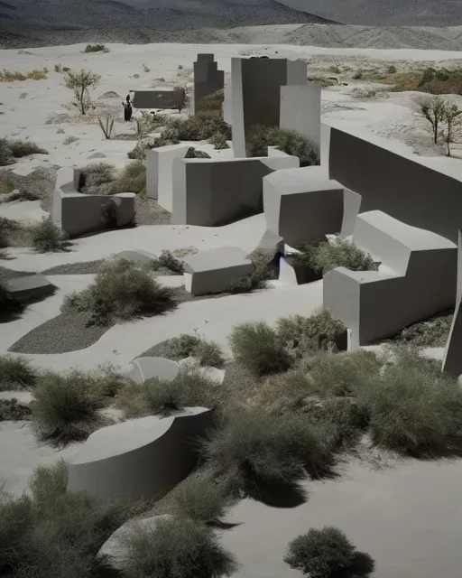 Prompt: futuristic desert oasis facade inspired by tadao ando