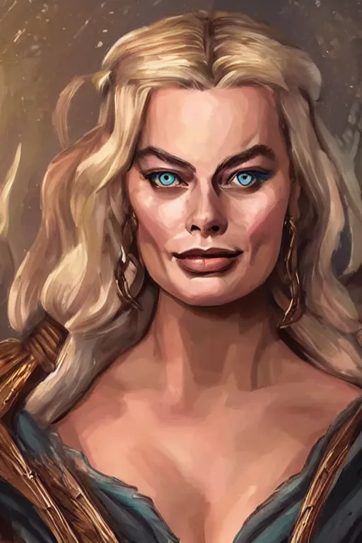 Prompt: margot robbie portrait as a dnd character fantasy art.