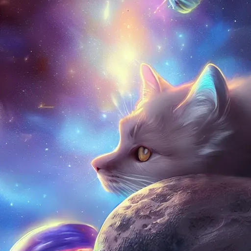 Image similar to cat in space, unreal engine, digital, artstation, detailed intricate illustration, heavenly atmosphere, digital art, overdetailed art, concept art, complementing colors, trending on artstation, cgstudio, the most beautiful image ever created, dramatic, subtle, details, award winning artwork, beautiful scenery