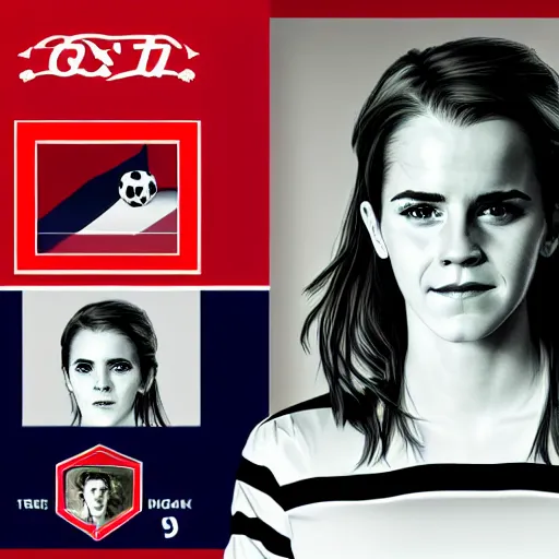 Image similar to emma watson as a lokomotiv football player, face portrait, hyper realistic, highly detailed