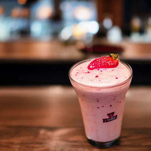 Prompt: strawberry milkshake, bar menu, canon eos r 3, f / 1. 4, iso 2 0 0, 1 / 1 6 0 s, 8 k, raw, unedited, symmetrical balance, in - frame