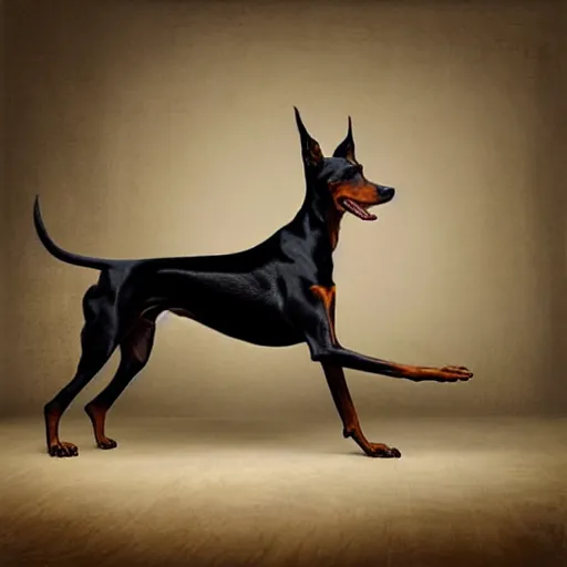 Image similar to michal karcz cartoon painting of a Doberman. , horror theme, detailed, elegant, intricate, 4k,