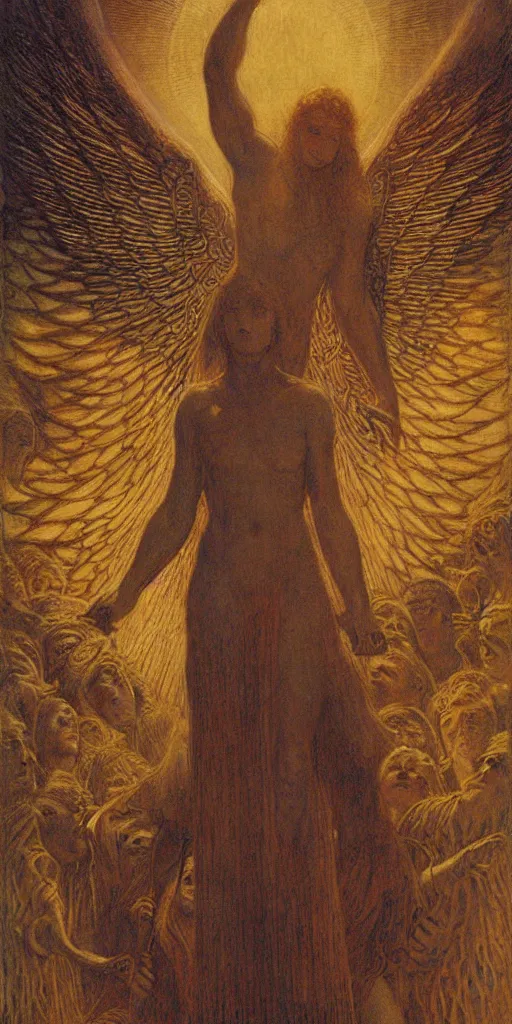 Prompt: a painting of the morning star rex mundi lucifer by gustav moreau, jean delville and  Gaston Bussiere
