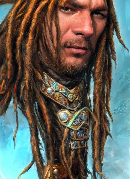 Image similar to human dreadlock, ultra detailed fantasy, dndbeyond, bright, colourful, realistic, dnd character portrait, full body, pathfinder, pinterest, art by ralph horsley, dnd, rpg, lotr game design fanart by concept art, behance hd, artstation, deviantart, hdr render in unreal engine 5