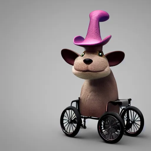 Image similar to mole the animal with an elegant hat on a wheelchair, octane render, 3 d render, 3 d, high details, 8 k, sharp focus