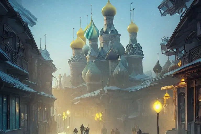 Image similar to It’s enchanting on the streets of Russian panel houses quarters on the Moon city, Norilsk, sci-fi, fantasy, intricate, very very beautiful, elegant, digital painting, trending on Behance, concept art, smooth, sharp focus, illustration, art by artgerm and greg rutkowski and Evgeny Zubkov and alphonse mucha
