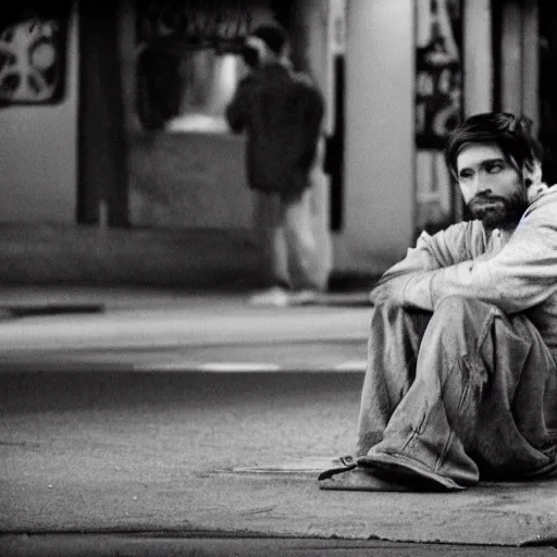 Image similar to Marco Rubio as a homeless man. CineStill