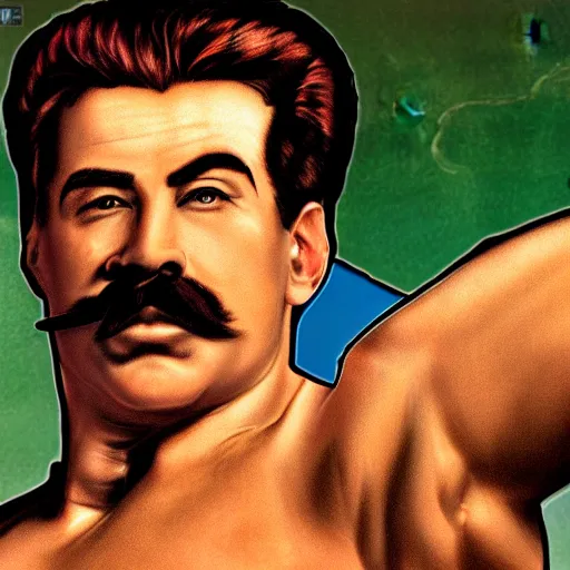 Image similar to lgbt art, tom of finland style, stalin, love with lenin, in billy herrington body, in gym, art in 4 k, high quality