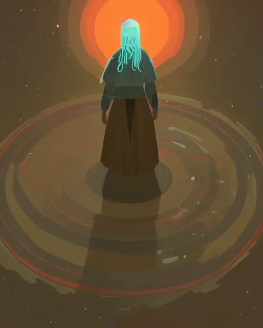 Image similar to a druid standing in a circle at the beginning of the world by james gilleard