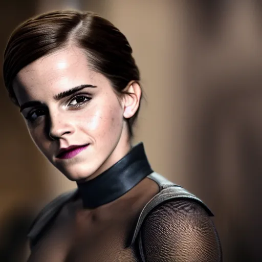 Image similar to Emma Watson as Catwoman, XF IQ4, f/1.4, ISO 200, 1/160s, UHD, crisp, Sense of Depth, Depth Layering, AI enhanced, HDR, in-frame