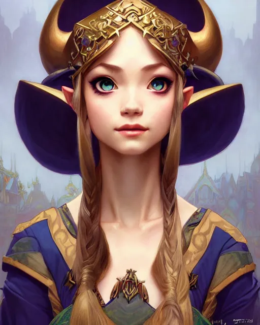 Prompt: portrait of disney zelda twilight princess, intricate, elegant, highly detailed, my rendition, digital painting, artstation, concept art, smooth, sharp focus, illustration, art by artgerm and greg rutkowski and alphonse mucha and uang guangjian and gil elvgren and sachin teng and wlop, symmetry!!