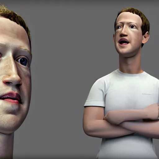 Prompt: in the corner of this dingy room mark zuckerberg cowers and weeps shamefully, high resolution 3 d render character model