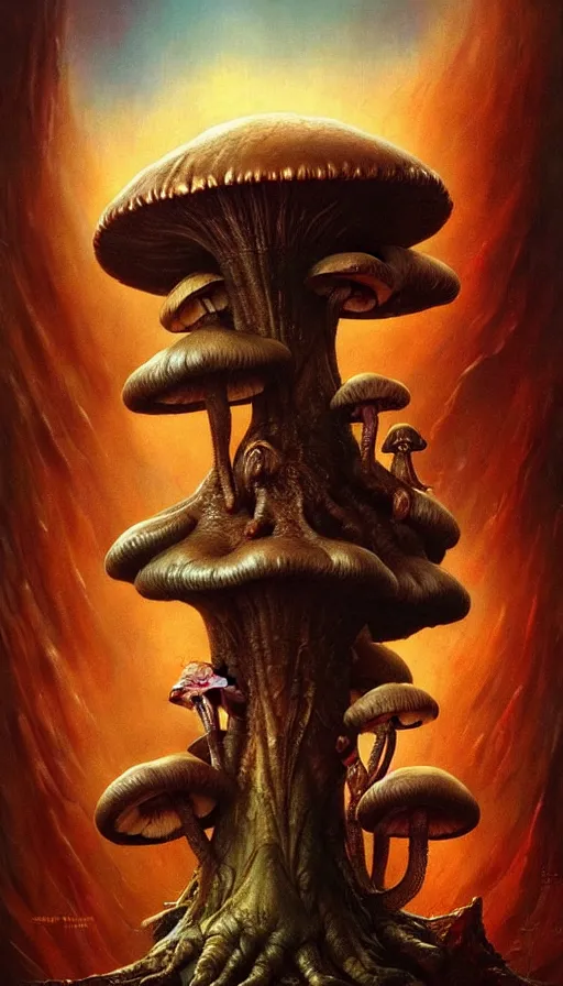 Image similar to exquisite imaginative imposing weird creature movie poster art humanoid hype realistic mushroom movie art by : : weta studio tom bagshaw james jean frank frazetta