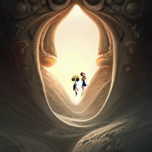 Image similar to tiny humans going into a giant nose , intricate, elegant, highly detailed, centered, digital painting, artstation, concept art, smooth, sharp focus, illustration, artgerm