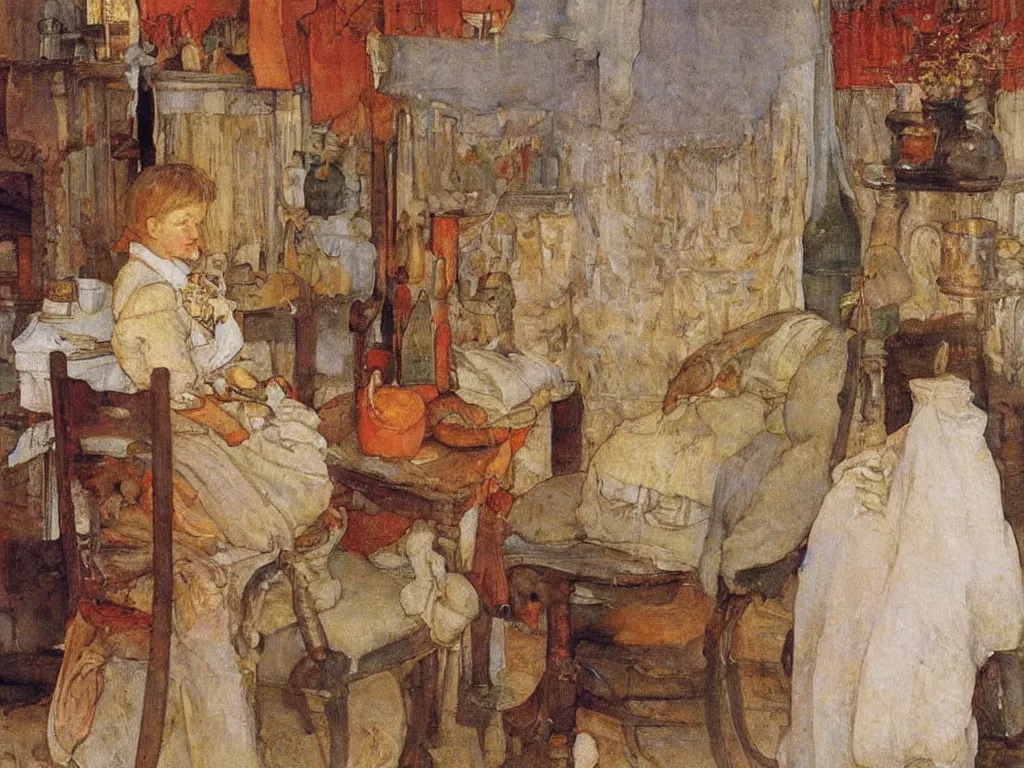 Prompt: a painting, oil on canvas, by carl larsson