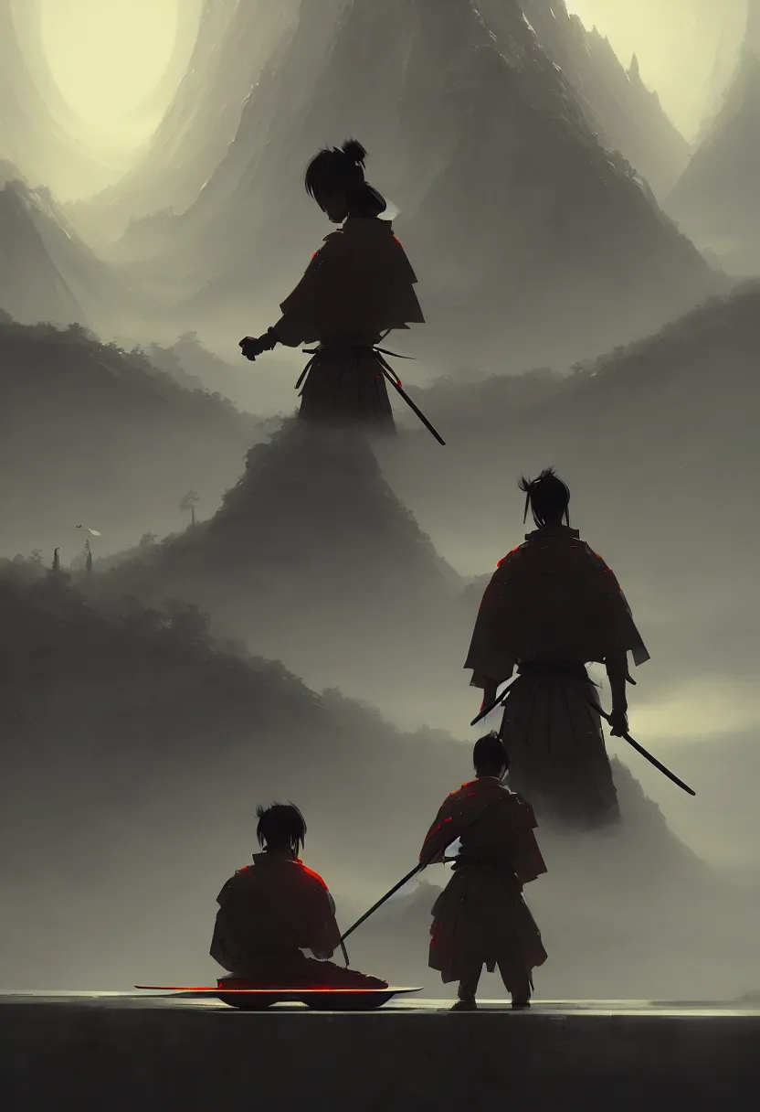 Prompt: samurai on a spaceship eating cup noodles, ultra high definition, ultra detailed, symmetry, fog, matte painting, by greg rutkowski and ross tran and wlop