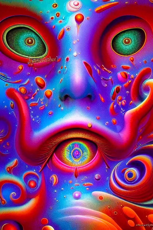 Image similar to hyperrealistic abstract close-up Renaissance psychedelic!! celestial happy! pure creature!! peaceful! kind spirit of nature! beautiful fractal!! eyes! highly detailed concept art eric zener elson peter cinematic hard rainbow lighting high angle hd 8k sharp shallow depth of field endless, inspired by Zdzisław Beksiński Salvador Dali