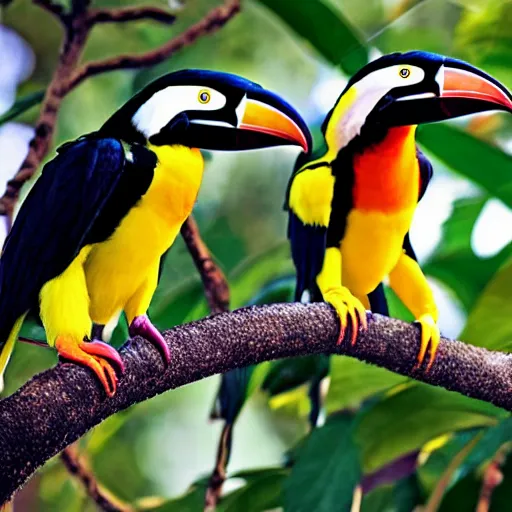 Image similar to white - breasted toucans ( ramphastos tucanus ) of gummy, lemon flavor with strawberry, cherry and orange stripes on the beak.