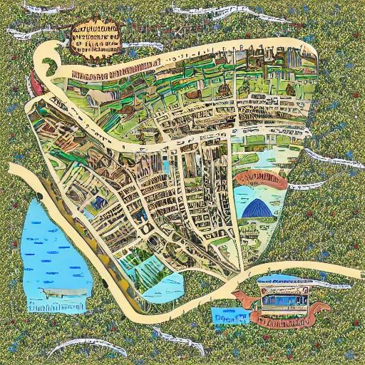 Image similar to overhead dnd map of a small suburban coastal town by mike schley,