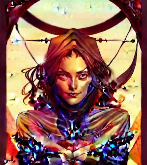 Image similar to artgerm, joshua middleton comic cover art, pretty pirate phoebe tonkin smiling, full body, symmetrical eyes, symmetrical face, long curly black hair, on a pirate ship background, warm colors