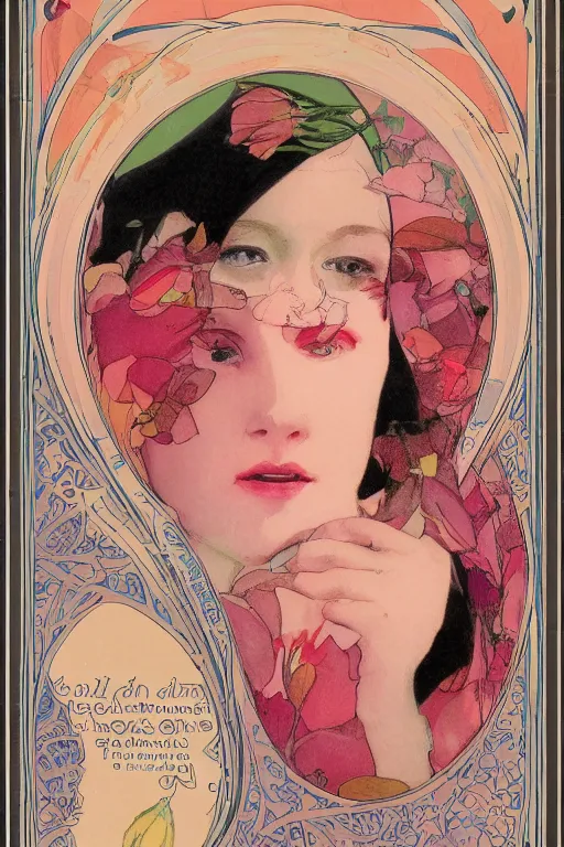 Image similar to a Girl in a large hood sitting on the ground , Slices of orange, cd , microphones ,pink Petals,graphic Design by rella and mucha ,Refreshing colour