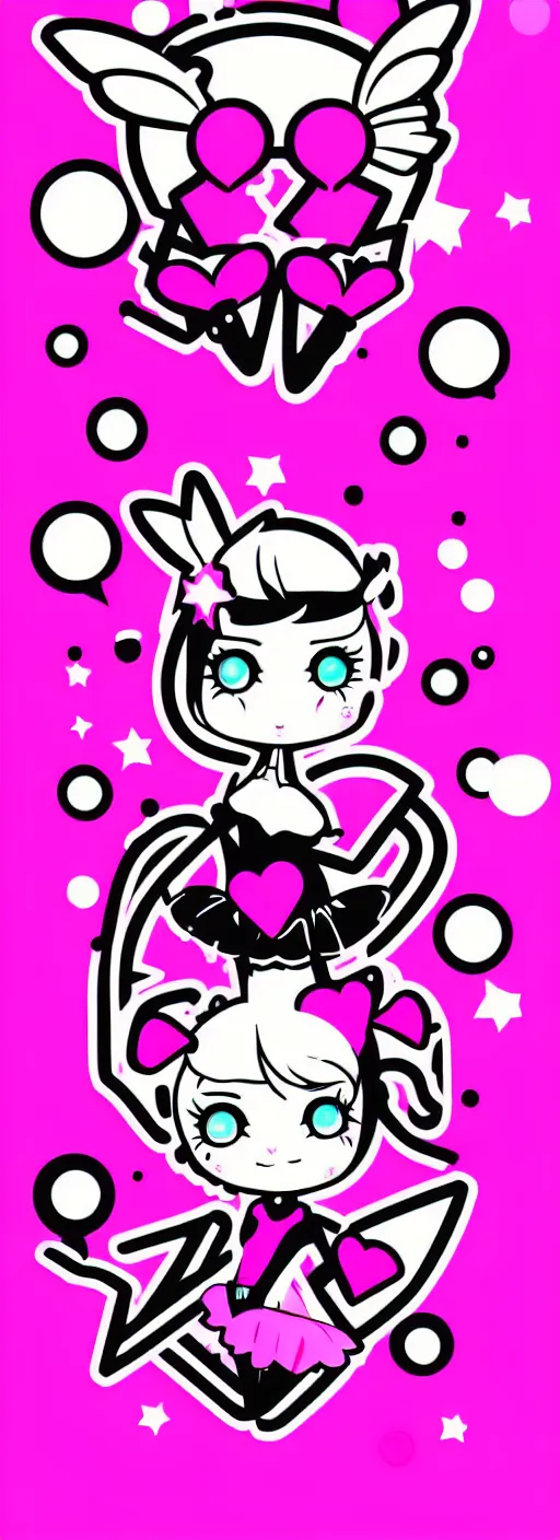 Image similar to digital illustration, kawaii cyber pixie, vector, white and black and fuchsia colors, y 2 k aesthetic, graphic design, typography logotype