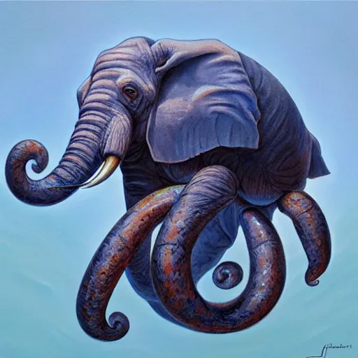 Prompt: elephant - crab creature, oil painting by justin gerard